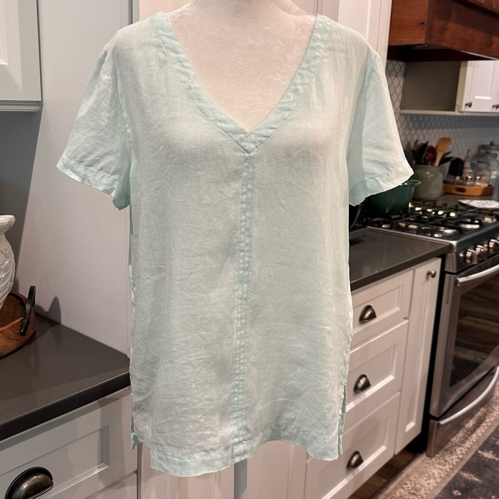 C & C California Womens Pastel Linen V-Neck Blouse Top Size S Coastal Lagenlook